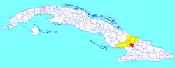 Majibacoa municipality (red) within Las Tunas Province (yellow) and Cuba