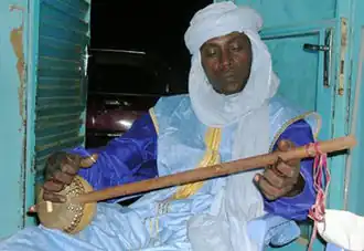 Malam Maman Barka of the Toubou people, playing an Ngurumi.