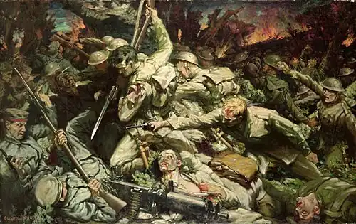 Image 21Battle at Mametz Wood by Christopher Williams (1918), commissioned by Secretary of State for War at the time, David Lloyd George. (from History of Wales)