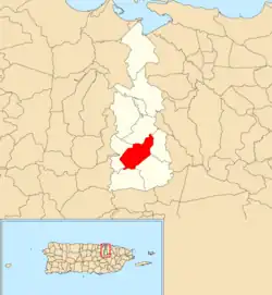Location of Mamey within the municipality of Guaynabo shown in red
