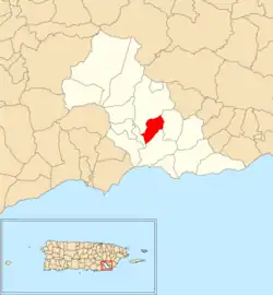 Location of Mamey within the municipality of Patillas shown in red