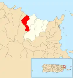 Location of Mameyes I within the municipality of Luquillo shown in red