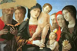 Andrea Mantegna, Madonna and Child with Saints, c. 1500, 61.5 × 87.5 cm