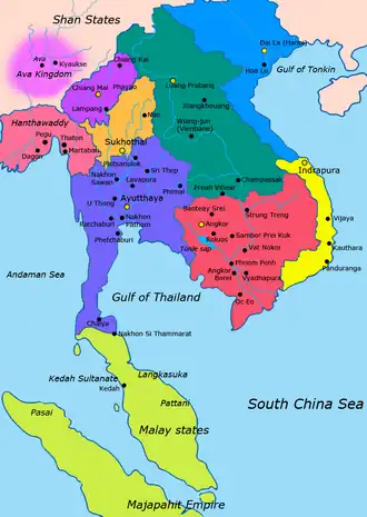 Kingdom of Lan Xang (dark green) in 1400
