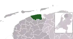 Highlighted position of Dongeradeel in a municipal map of Friesland