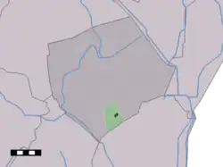 The village centre (dark green) and the statistical district (light green) of Valthe in the municipality of Borger-Odoorn.