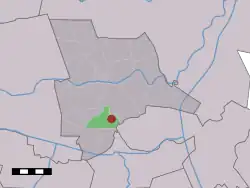 The village (dark red) and the statistical district (light green) of Archem in the municipality of Ommen.