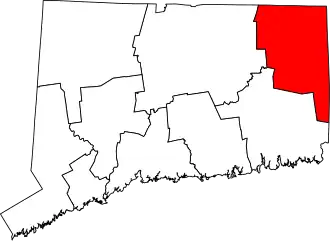 Map of Connecticut highlighting Northeastern Connecticut Planning Region