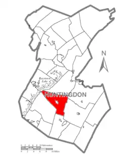 Map of Huntingdon County, Pennsylvania Highlighting Cass Township
