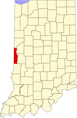 Vermillion County's location in Indiana
