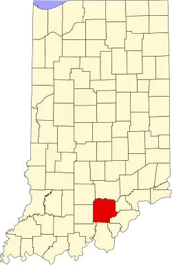 Washington County's location in Indiana