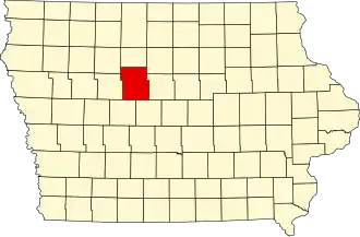 Map of Iowa highlighting Webster County