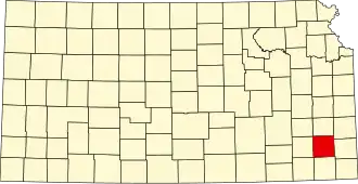 Map of Kansas highlighting Neosho County