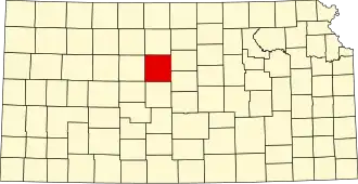 Map of Kansas highlighting Russell County