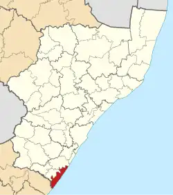 Location of Hibiscus Coast Local Municipality within KwaZulu-Natal