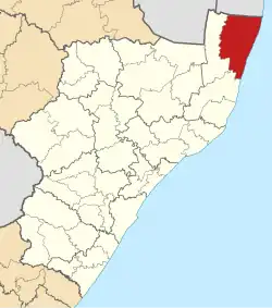 Location of UMhlabuyalingana Local Municipality within KwaZulu-Natal