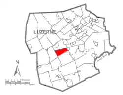 Map of Luzerne County highlighting Slocum Township