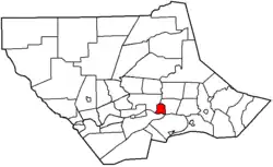 Montoursville highlighted in red on a map of Lycoming County