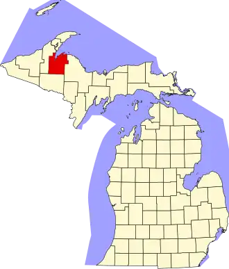 State map highlighting Baraga County