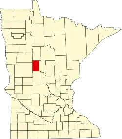 State map highlighting Wadena County