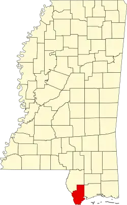 Map of Mississippi highlighting Hancock County