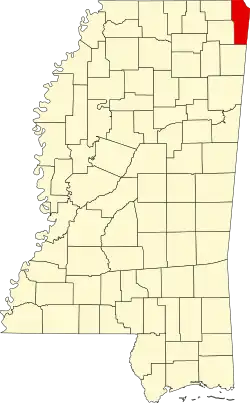 Map of Mississippi highlighting Tishomingo County