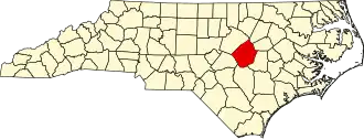 Map of North Carolina highlighting Johnston County