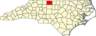 Map of North Carolina highlighting Rockingham County