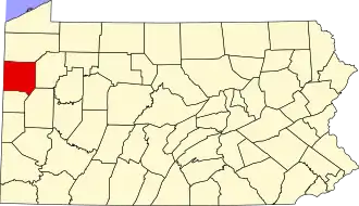 Location of Mercer County in Pennsylvania