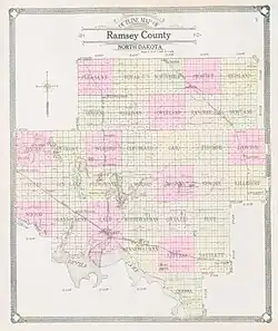 Map of Ramsey County, including Lake Township, the former name of Creel Township, in 1909