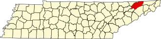 State map highlighting Hawkins County
