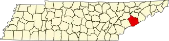 State map highlighting Sevier County