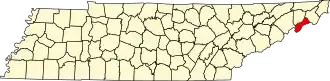 State map highlighting Unicoi County