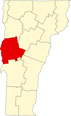 Map of Vermont highlighting Addison County