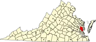 Map of Virginia highlighting Gloucester County