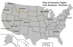 Image 24Map of domestic flights available from the largest airport in Montana (Click to enlarge) (from Transportation in Montana)