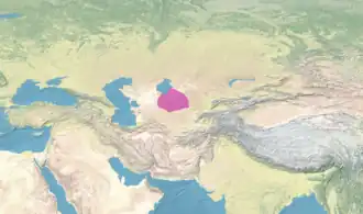 The Khanate of Khiva (bordered in red), c. 1700.