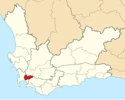 The Stellenbosch Local Municipality is located east of Cape Town in the Western Cape province.
