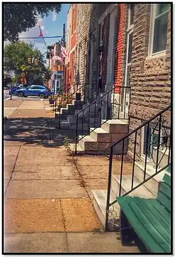 Image 18Marble steps in need of a scrubbing with Bon Ami powder and a pumice stone. East Fort Avenue, Locust Point, August 2014 (from Culture of Baltimore)