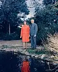 Margaret and Gough Whitlam in the gardens of the Lodge, 1973