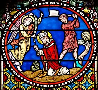Martyrdom of St. Austremonius (stained glass window from the church Saint-Austremonius of Issoire, Auvergne, France).