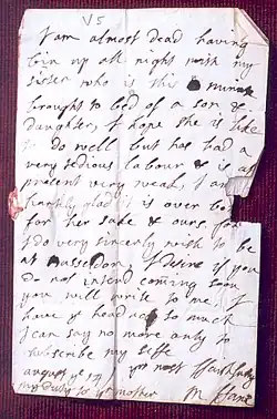 Mary Fane to her husband, reporting the birth of the future Philip, 2nd Earl Stanhope in August 1714.