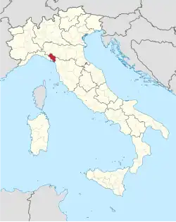 Map highlighting the location of the province of Massa and Carrara in Italy