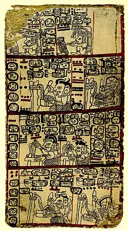 Page 102 of the Codex Tro-Cortesiano, showing tonalamatls in the lower three divisions