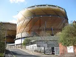 Spiral-guided gas holders at the former Meadow Lane Gas Works in Hunslet, Leeds. These were constructed around 1965.