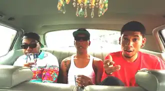 Domo Genesis, Left Brain, and Hodgy in April 2013 (pictured from left to right)