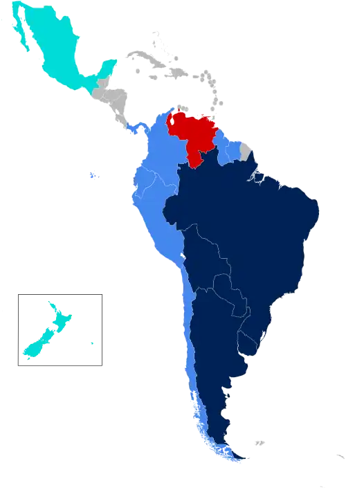 Dark blue: full members. Red: suspended members. Blue: associated members. Cyan: observers.