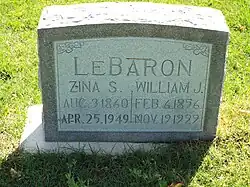 Grave site William Johnson LeBaron (1856–1929) and Zina S. LeBaron, Block #23.