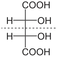 Diagram showing the structural formula of the form of an "L" of tartaric acid, the major organic acid in wine.