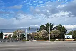 Entrance to Meta's headquarters complex in Menlo Park, California